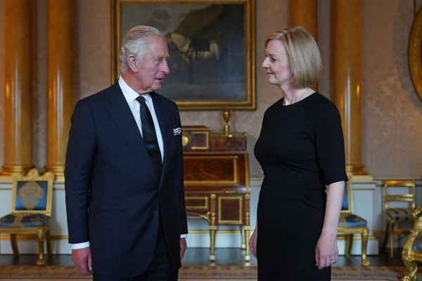 Britain’s King Charles III with Britain’s Prime Minister Liz Truss during their first meeting at Buckingham Palace. Photo: AFP