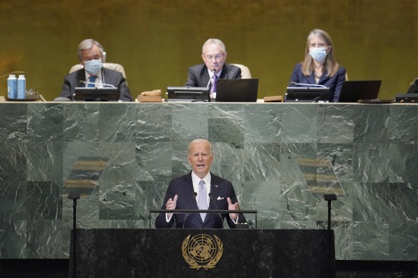 President Joe Biden of the US delivers his address during the 77th General Debate inside the General Assembly Hall at United Nations Headquarters in New York on Wednesday. Photo: AP