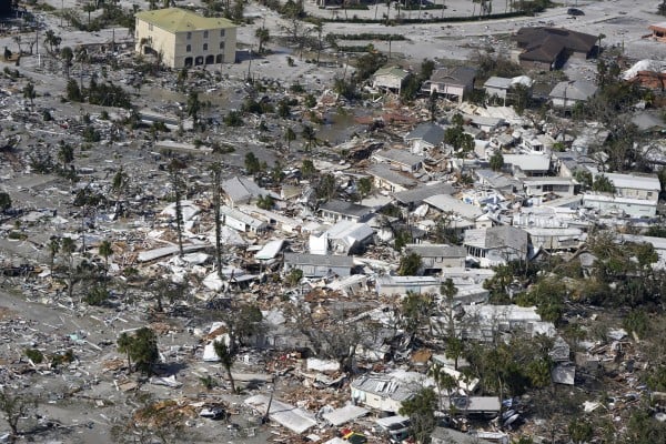 Damaged homes and debris in Fort Myers Beach, Florida. Photo: AP