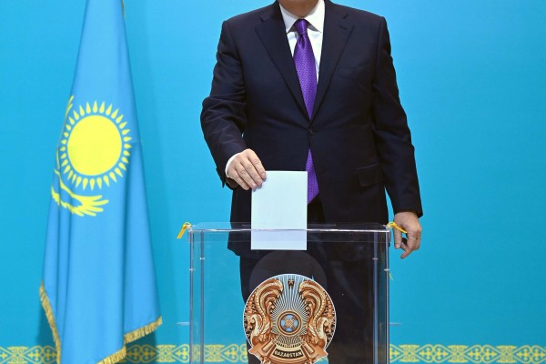 Kazakh President Kassym-Jomart Tokayev casts his vote at a polling station in Astana,  Kazakhstan on Sunday. Photo: . Kazakhstan’s President Press Office / dpa