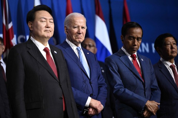 US President Joe Biden stands alongside South Korea’s Yoon Suk-yeol, Indonesia’s Joko Widodo and the Philippines’ Ferdinand Marcos Jnr during a meeting with members of the Indo-Pacific Economic Framework in San Francisco this month. Photo: AFP