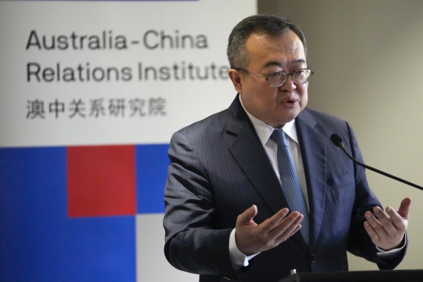 Liu Jianchao, from the Communist Party’s International Liaison Department, delivers an address at University of Technology Sydney, in Sydney, Australia, on Tuesday. Photo: AP