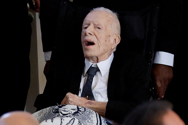 Former US president Jimmy Carter attends a tribute service for his wife, former first lady Rosalynn Carter, at Glenn Memorial Church in Atlanta, Georgia, on Tuesday. Photo: Reuters