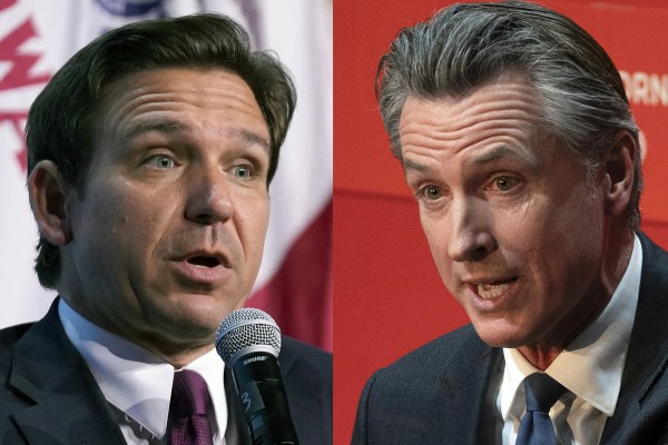 US presidential candidate Ron DeSantis clashed with California’s Democratic Governor Gavin Newsom in a TV debate Thursday. Photo: AP