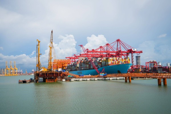 The Colombo West International Terminal project, backed by more than US$500 million in funding from a US government agency, is seen under construction on November 8. Photo: Bloomberg