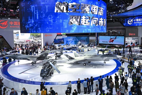 An AVIC booth at an international aviation and aerospace exhibition in China’s Zhuhai last year. The No 2 Chinese weapons company and leading military aircraft maker saw revenue rise for the second consecutive year in 2022. Photo: AP