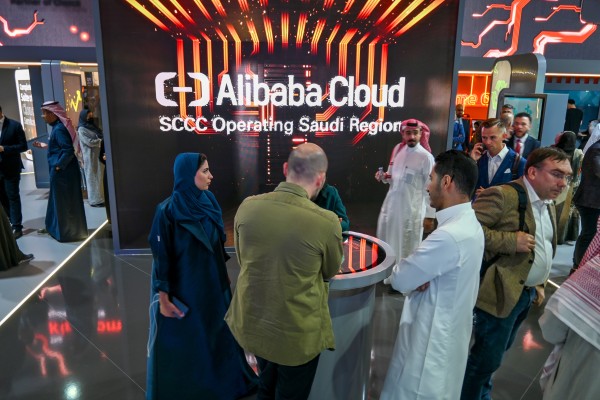 The booth for Alibaba Cloud at Leap 2024 in Riyadh, Saudi Arabia, on March 4, 2024.  SCMP/Matt Haldane 