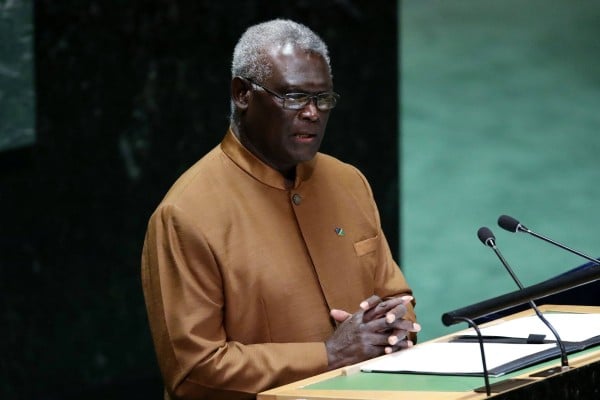 Solomon Islands Prime Minister Manasseh Sogavare addressing the 78th United Nations General Assembly at UN headquarters in New York City on September 22, 2023. Photo: AFP