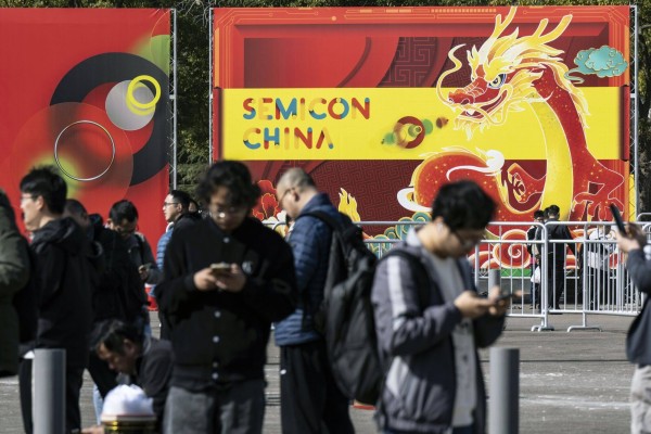 Attendees at the Semicon China expo in Shanghai, China, on Wednesday. Photo: Bloomberg