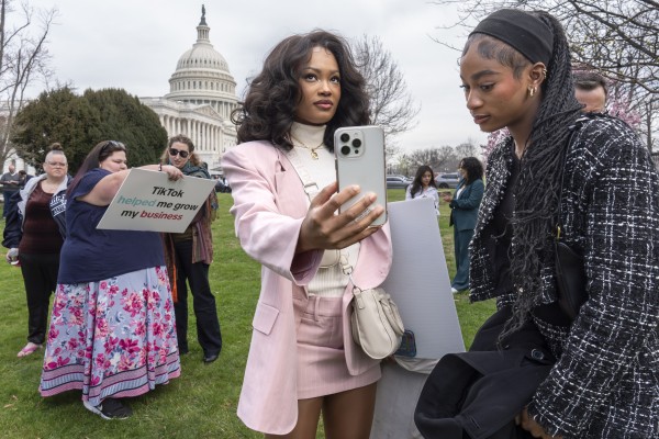 Devotees of TikTok monitor voting at the Capitol in Washington on March 13, as the House passed a bill that could lead to a nationwide ban on the popular video app if its China-based owner doesn’t sell. Photo: AP