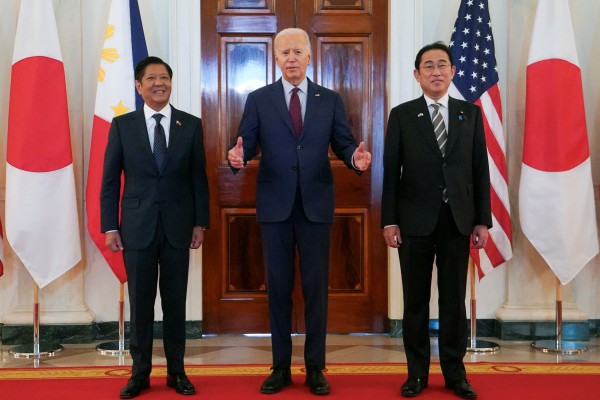From left: Philippine President Ferdinand Marcos Jnr, US President Joe Biden and Japan Prime Minister Fumio Kishida during their trilateral summit at the White House in Washington on Thursday. Photo: Reuters
