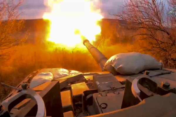 In an image released in March, a Russian tank fires at Ukrainian troops from a position near the border in Russia’s Belgorod region. Photo: Russian Defence Ministry Press Service via AP