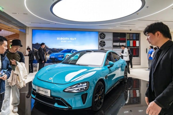 Xiaomi's SU7 electric vehicle on display at one of the company’s showrooms in Shanghai on April 2, 2024. Photo: Bloomberg