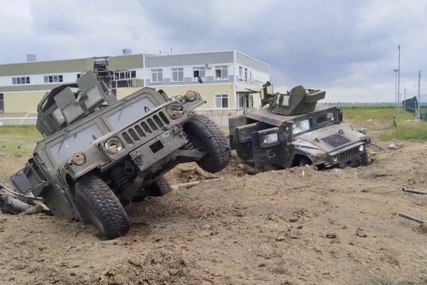 Destroyed Russian vehicles. Photo: Handout/Russian Defence Ministry/EPA-EFE