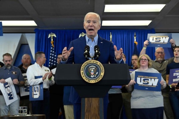 US President Joe Biden speaks at the United Steelworkers’ headquarters in Pittsburgh, Pennsylvania, on Wednesday. Photo: AFP