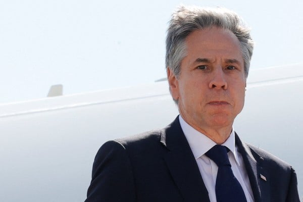 US Secretary of State Antony Blinken boards a plane after the G7 foreign ministers’ summit on the island of Capri in Italy on Friday. Photo: AFP