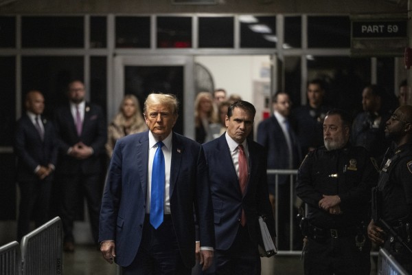 Former US president and Republican presidential candidate Donald Trump arrives at Manhattan criminal court to attend his trial for allegedly covering up hush money payments linked to extramarital affairs. Photo: The Washington Post via AP, Pool