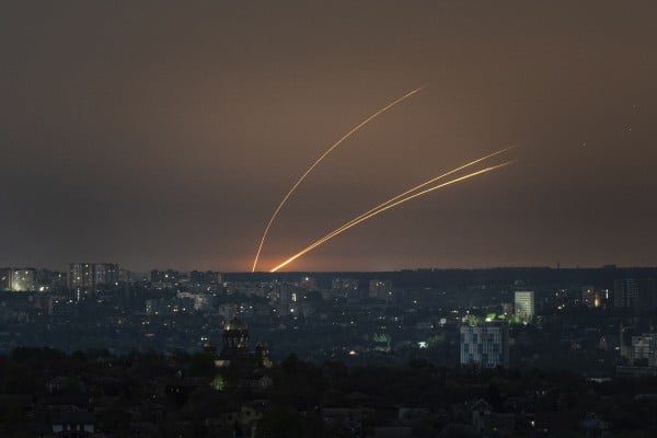 Russian rockets launched against Ukraine from Russia’s Belgorod region, seen from Kharkiv, Ukraine,  on April 18. Photo: AP