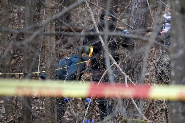 Police near the house of Leonid Volkov, who was hurt in a hammer attack in Vilnius, Lithuania, in March. File photo: AFP