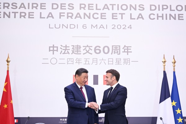 Chinese President Xi Jinping and his French counterpart, Emmanuel Macron, at a press meeting to note 60 years of Sino-French diplomatic relations, in Paris, France, on May 6. Photo: Xinhua