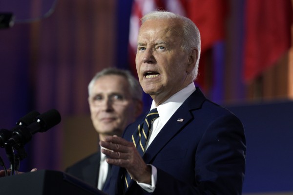 US President Joe Biden delivers remarks as Nato Secretary General Jens Stoltenberg looks on. Photo: EPA-EFE US President Joe Biden delivers remarks as Nato Secretary General Jens Stoltenberg looks on. Photo: EPA-EFE