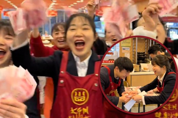 A restaurant in China has received online praise for sharing the US$74,000 profit it made over the Lunar New Year period with its staff. Photo: SCMP composite/Douyin