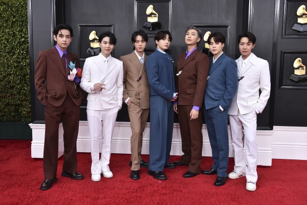 Korean boy band BTS at the 64th Annual Grammy Awards on April 3, 2022, in Las Vegas. Photo: AP