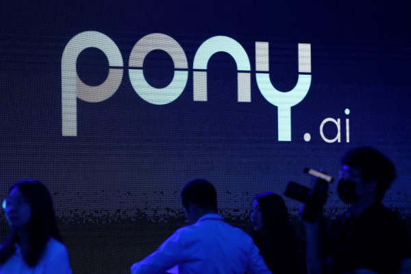 A logo of the Chinese autonomous driving technology start-up is seen on a screen during an event in Beijing in 2021. Photo: Reuters