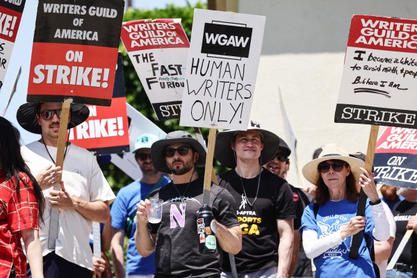 Striking Hollywood writers picket outside Paramount Studios in 2023. Photo: AFP