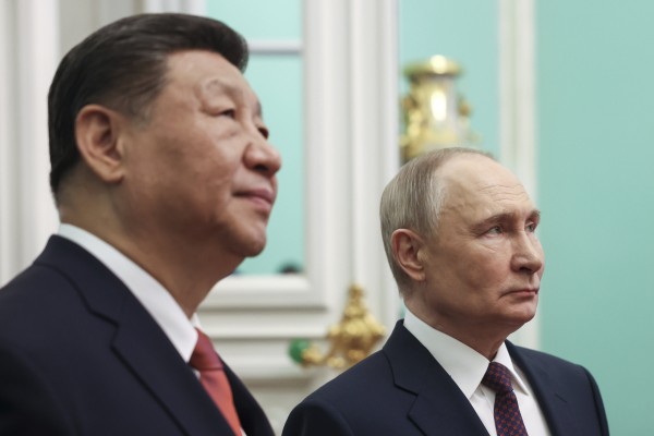 Chinese President Xi Jinping (left) and Russian President Vladimir Putin have put on a united front in Moscow this week. Photo: AP