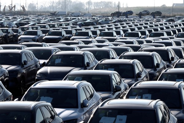 New cars, including Chinese-made BYD electric vehicles, are parked at the port of Zeebrugge, Belgium, on October 24. Photo: Reuters