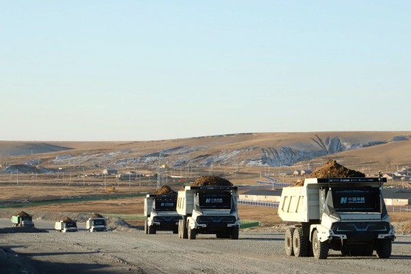 A fleet of unmanned trucks developed with Huawei’s autonomous driving solution, seen in Inner Mongolia. Photo: Handout