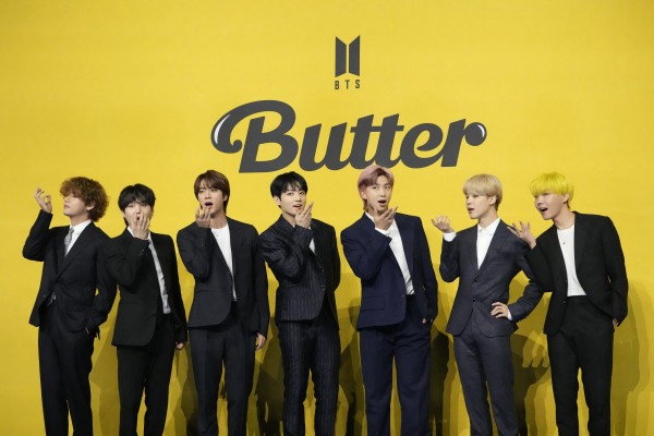 BTS promote their single “Butter” in 2021. Members of the Korean boy band V (far left), Jungkook (centre), RM (third from right) and Jimin (second from right) will complete their mandatory military service in South Korea this week. Photo: AP