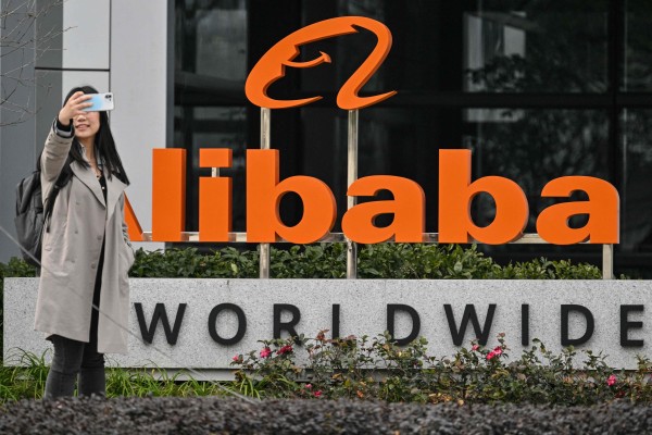 A signage for Alibaba’s offices in the Xuhui district in Shanghai. Photo: AFP A signage for Alibaba’s offices in the Xuhui district in Shanghai. Photo: AFP