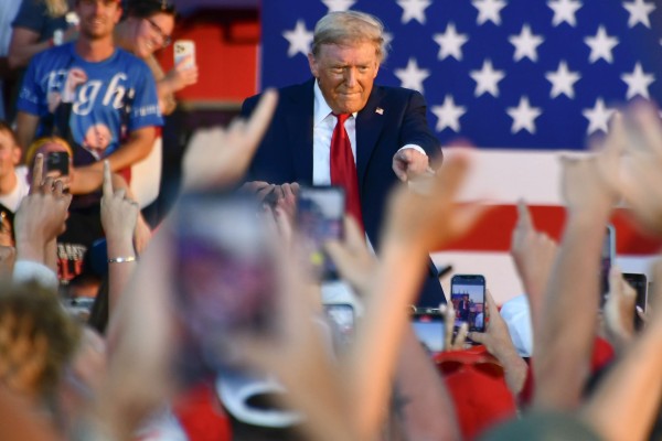 US President Donald Trump speaks during a rally in Iowa on Thursday. Photo: Kyodo