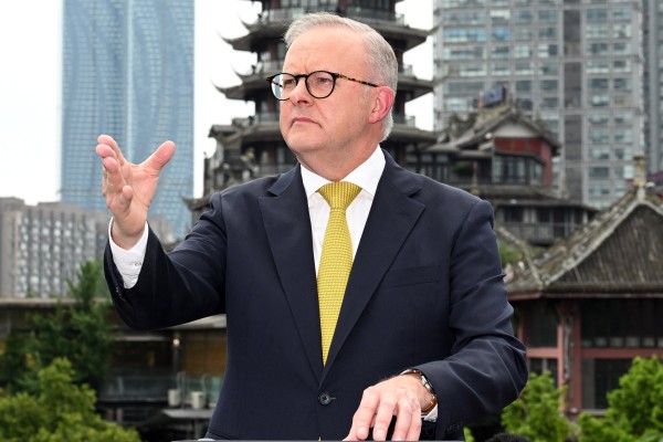 Australian Prime Minister Anthony Albanese gestures as he speaks to the media during a press conference in Chengdu in Sichuan province, China, on July 17. Photo: EPA