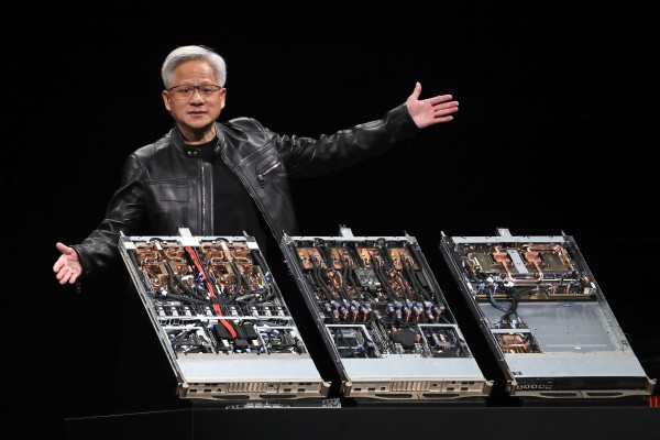 President and CEO of Nvidia Jensen Huang delivers a speech during the Computex 2025 exhibition in Taipei in May. Photo: AP