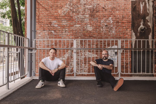 Ghost Signs co-founders Billy Potts (left) and Ben Marans at the bridge near the old Mayar Silk Mills (HK) factory in Tsuen Wan. Photo: Jocelyn Tam