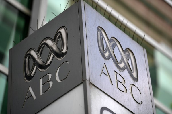 The logo for Australia’s public broadcaster ABC is seen at its head office building in Sydney. Photo: AFP