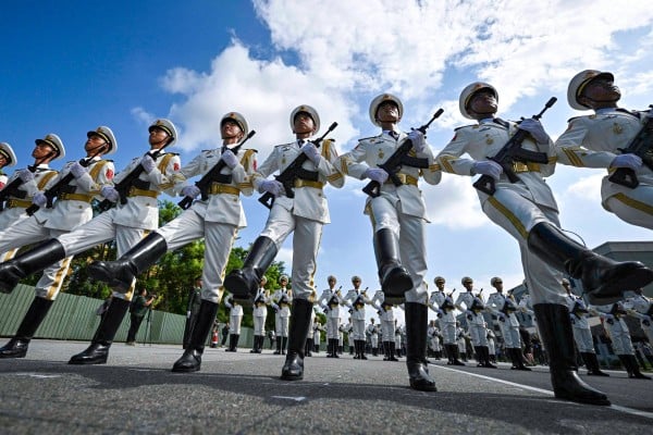 Chinese military personnel take part in a rehearsal ahead of the military parade set to commemorate the 80th anniversary of Victory Day. Photo: AFP Chinese military personnel take part in a rehearsal ahead of the military parade set to commemorate the 80th anniversary of Victory Day. Photo: AFP