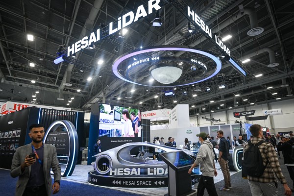 The Hesai booth at CES 2025, in Las Vegas, pictured on January 9, 2025. Photo: NurPhoto via Getty Images
