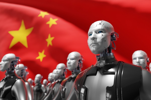 Humanoid robot AI technology with the Chinese flag in the background. Photo: Shutterstock