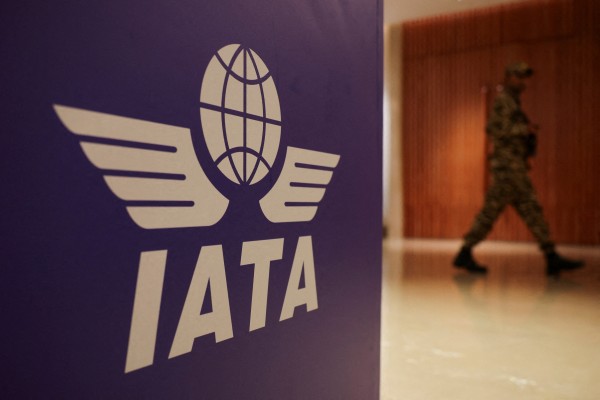 The IATA logo at the annual International Air Transport Association meeting in New Delhi, India, in June. Photo: Reuters