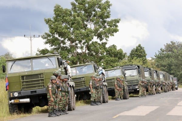 Cambodian military vehicles prepare to withdraw from border areas in Preah Vihear province on Saturday after the country signed a peace deal with Thailand. Photo: EPA/AKP
Cambodian military vehicles prepare to withdraw from border areas in Preah Vihear province on Saturday after the country signed a peace deal with Thailand. Photo: EPA/AKP