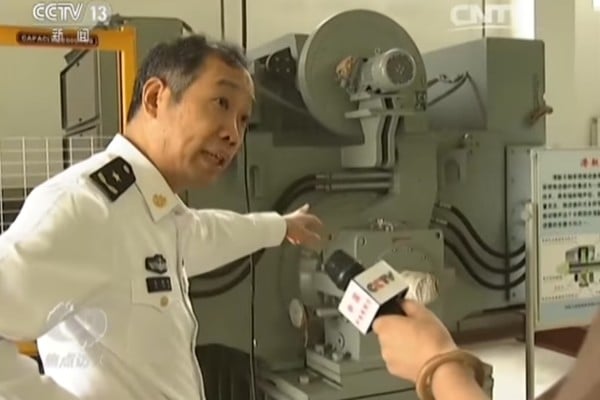 Rear Admiral Ma Weiming, as he appeared in 2017 on state television advocating for China to develop an electromagnetic catapult system for its next aircraft carrier. Photo: CCTV Rear Admiral Ma Weiming, as he appeared in 2017 on state television advocating for China to develop an electromagnetic catapult system for its next aircraft carrier. Photo: CCTV