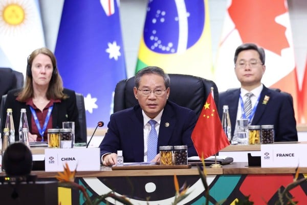 Chinese Premier Li Qiang addresses the first session of the 20th G20 summit, in Johannesburg, South Africa, on Saturday. Photo: Xinhua Chinese Premier Li Qiang addresses the first session of the 20th G20 summit, in Johannesburg, South Africa, on Saturday. Photo: Xinhua