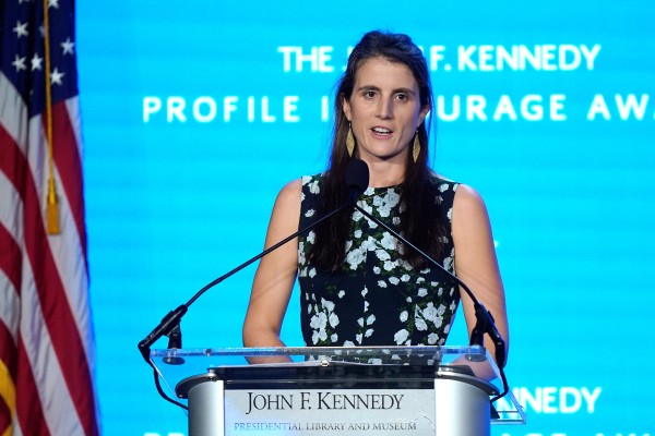 Tatiana Schlossberg gives a speech during the John F. Kennedy Profile in Courage Award ceremony in Boston in October 2023. Photo: AP