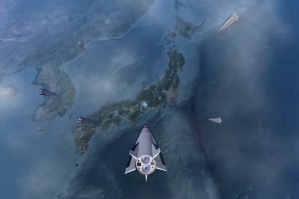 An animation released by Lingkong Tianxing Technology shows eight missiles flying in formation towards Japan. Photo: Handout