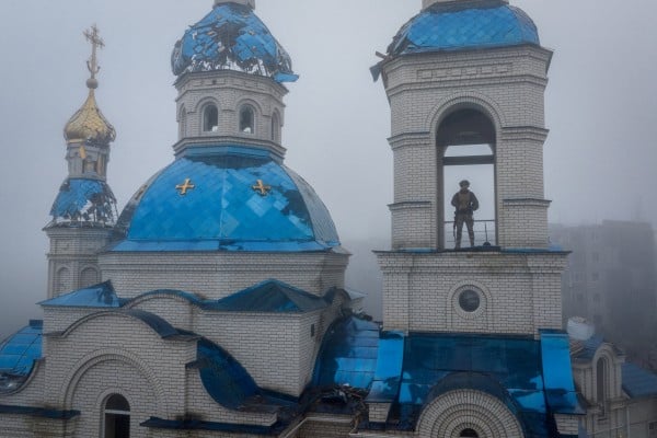 A Ukrainian serviceman stands in church damaged by a Russian military strike in the frontline town of Kostiantynivka on Friday. Photo: Press Service of the 24th King Danylo Separate Mechanised Brigade of the Ukrainian Armed Forces via Reuters A Ukrainian serviceman stands in church damaged by a Russian military strike in the frontline town of Kostiantynivka on Friday. Photo: Press Service of the 24th King Danylo Separate Mechanised Brigade of the Ukrainian Armed Forces via Reuters