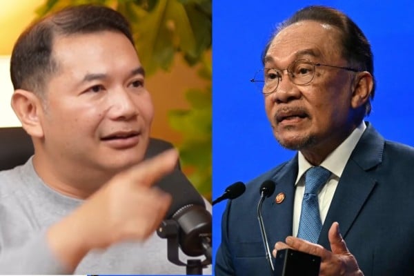 Left: Former Malaysian economy minister Rafizi Ramli on his Yang Berhenti Menteri (The Minister Who Quit) podcast. Right: Prime Minister Anwar Ibrahim. Photos: Facebook / Rafizi Ramli and AFP Left: Former Malaysian economy minister Rafizi Ramli on his Yang Berhenti Menteri (The Minister Who Quit) podcast. Right: Prime Minister Anwar Ibrahim. Photos: Facebook / Rafizi Ramli and AFP